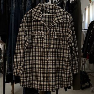 Nasty Gal Checkered Black and Cream Teddy Jacket